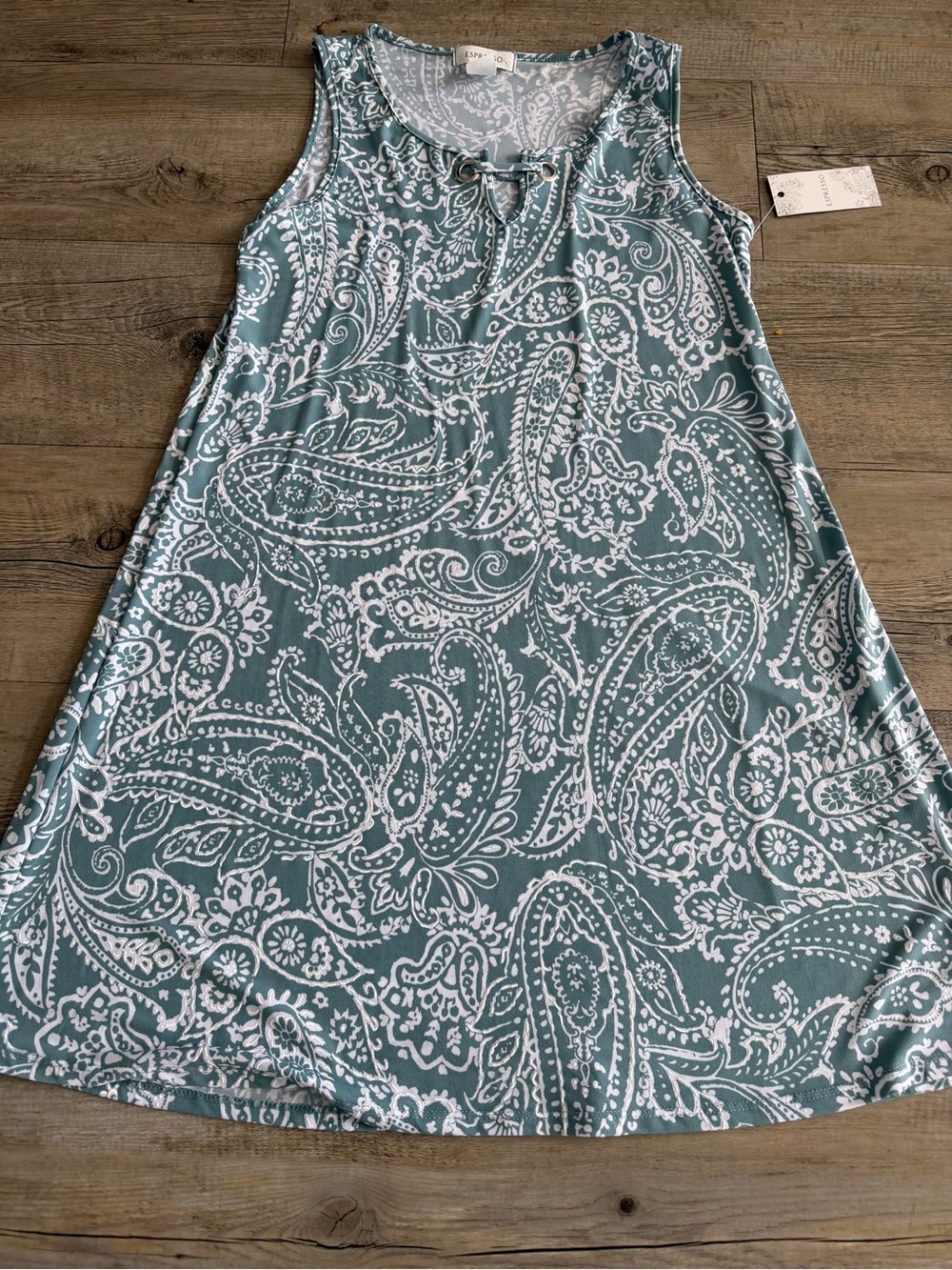 Espresso Teal & White Paisley Sleeveless Mini Dress